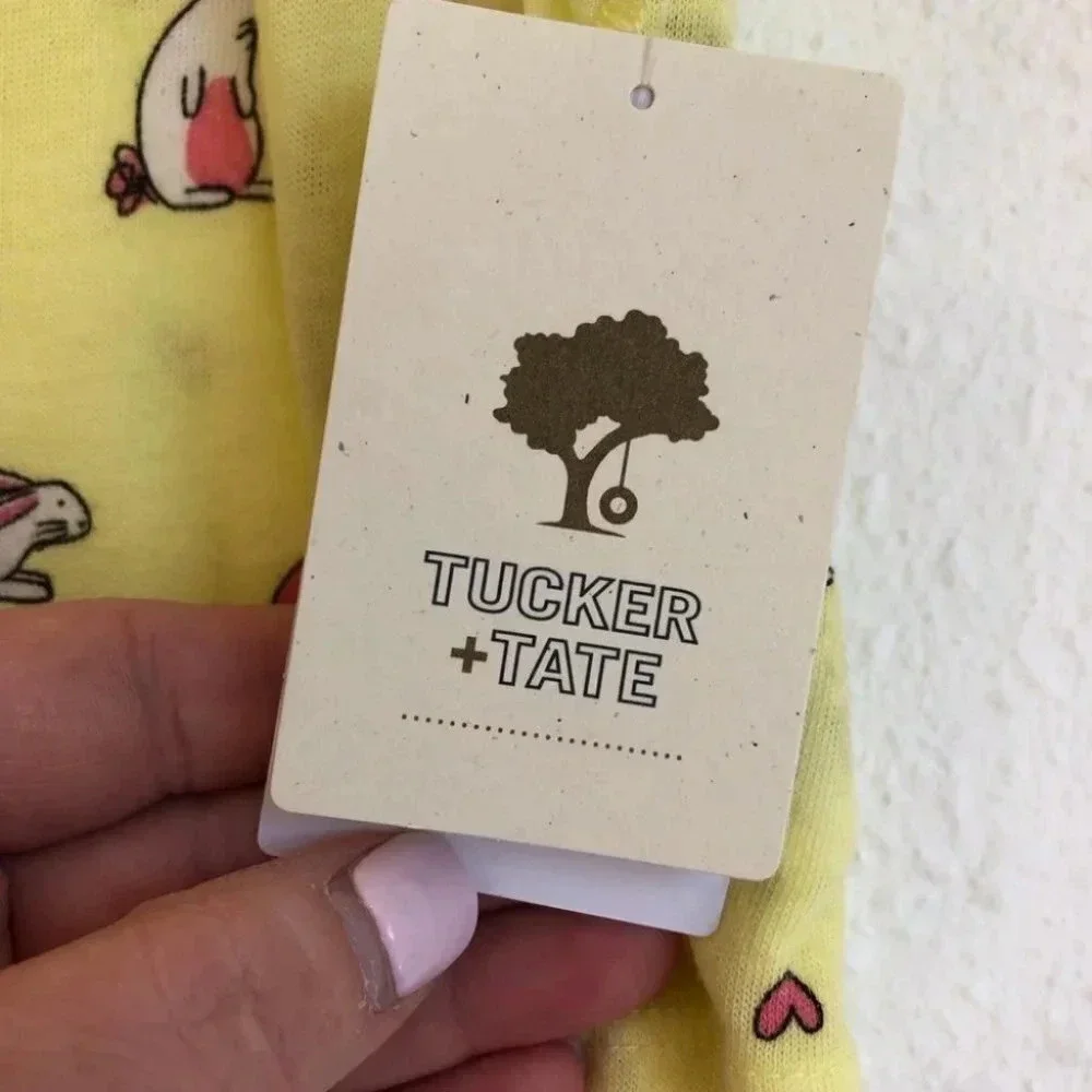 NWT Tucker + Tate pants set yellow flutter sleeve shirt w/ bunnies size 3 months